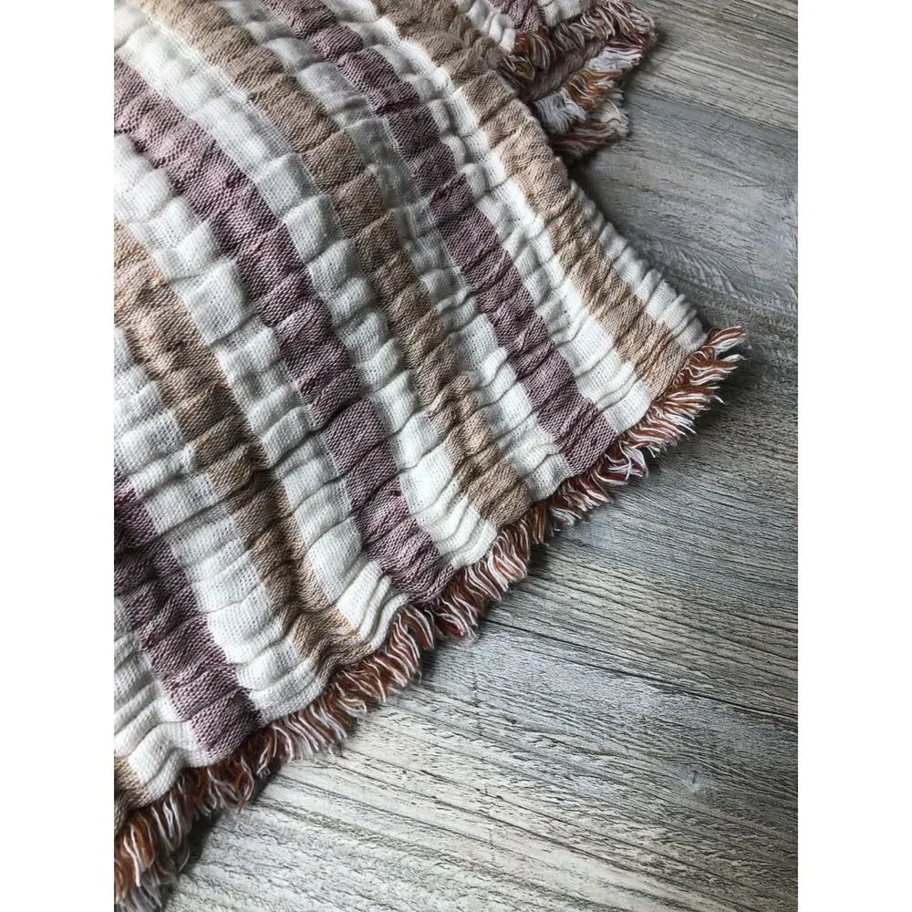 Oversized Reversible Throw Taupe/Stripes Made in Portugal Piscatextil 50